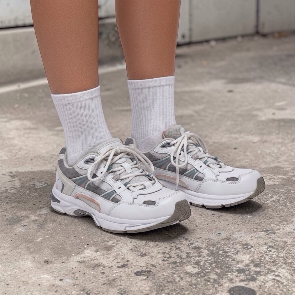 Vionic Walker Women's Sneakers Leather White/Gray/Pink Size-8 EUC